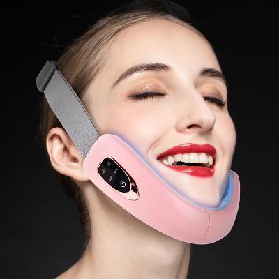 China Anti-Puffiness Portable Red Blue Red Light Therapy Electric Vibration Face Massager Slimming Artifact Firming Skin V Face Lifting Device for sale