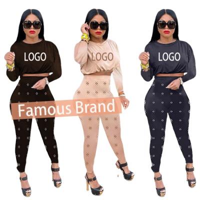 China QUICK DRY Hot Sale Ladies Fall Long Sleeve Casual Designer Letter Print Pants Set Casual Women Tops Gaiters Pants Two Piece Set for sale