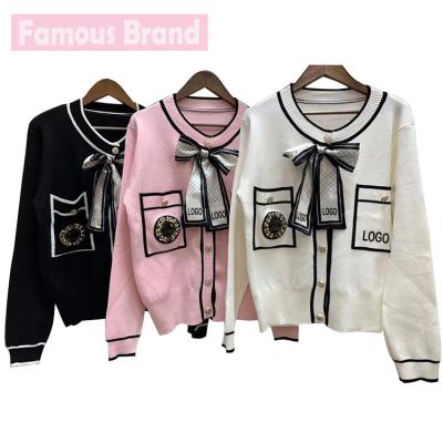 China 2021 Famous Women Vintage Crew Neck Breathable Brand Designer Button Autumn Winter Cardigan Sweaters With Sheath Long Beaded Knit Sweaters for sale