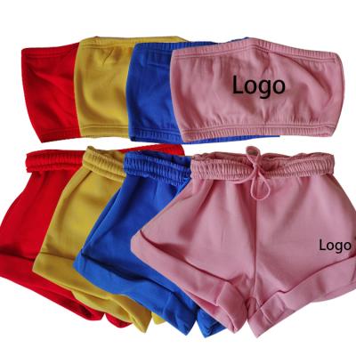 China Custom Logo Women's Sexy Tube Pieces QUICK DRY Both Top And Shorts Solid Color Set Summer Sleeveless Sports Shorts Set for sale