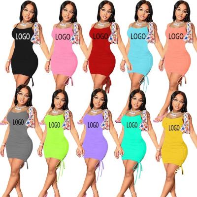 China 2021 Sexy Sleeveless Custom Made Breathable Club Solid Color Sundress Bodycon Casual Dress OEM Logo Summer Women Drawing Dresses for sale