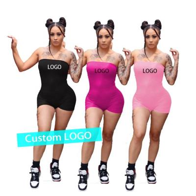 China LOGO Women Summer Sexy One Piece Bodycon Overalls Breathable Skinny Short Rompers Sleeveless Overalls Overalls for sale