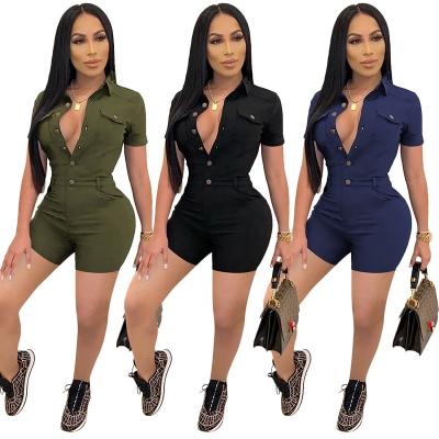 China New Arrival Solid Color Women Short Sleeve Breathable Button Overall Overalls Overalls Casual One-Piece Jumpsuit for sale