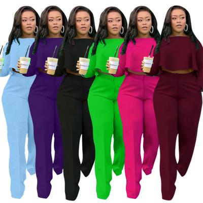 China Viable Women's Fall Clothing 2021 Sportswear Suits Front Short And Long Back Plus Size Women Crop Top Pants Two Piece Sets for sale