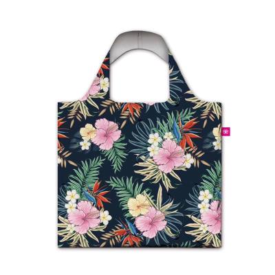 China Polyester Shopping Bag Foldable Cheap Fashion Foldable Shopping Bag With Flower Design for sale