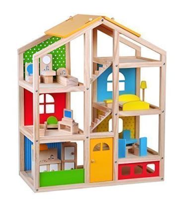 China Pinewood Wooden Dollhouse Kids Pretend Play Toy Wooden Play House Sets For Children for sale