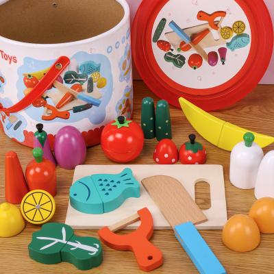 China Teawood+Plywood Food Wooden Toys Cutting Fruit Vegetables Set Pretend Food Cutting Wooden Play Food Sets For Kids for sale