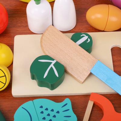 China Teawood+Plywood Food Wooden Toys Cutting Fruit Vegetables Set Pretend Food Cutting Wooden Play Food Sets For Kids for sale