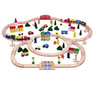 China Children Play 100 PCS Train Set Wooden Train Track Set Railway Play Set Kids Train Toy for sale