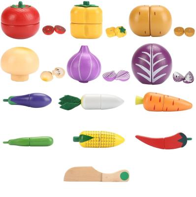 China Plywood Teawood Play Food Toys Cutting Fruit Vegetables Set Magnetic Wooden Cooking Food Pretend Play Kitchen Kits Early Educational Toys for sale