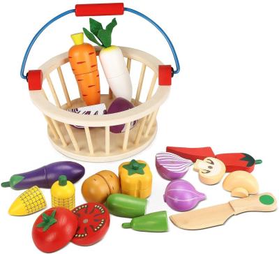 China Plywood Teawood Play Food Toys Cutting Fruit Vegetables Set Magnetic Wooden Cooking Food Pretend Play Kitchen Kits Early Educational Toys for sale