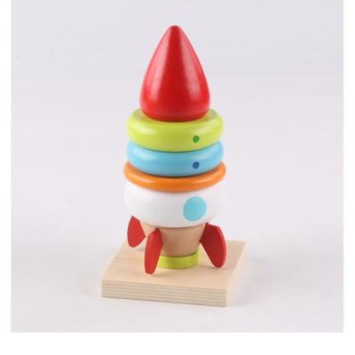 China Rainbow Wooden Educational Wooden Tower Toy Safety Intelligent Baby Educational Stack Tower Baby Toy for sale