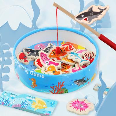 China Wooden Magnetic Play Water Fishing Toy - 2 Fishing Poles 1 Wind Up Swimming Turtle and 30 Colorful Magnetic Fish for Kiddie Pool for sale