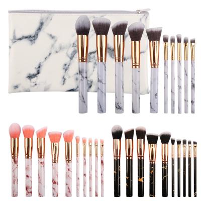 China Angular Blush Marble 10pcs High Quality Cosmetic Brushes Private Label White Professional Make Up Brush Set for sale