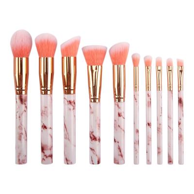 China Angular Blush 10 Pcs Pink Color Marble High Quality Cosmetic Make Up Brush Set for sale