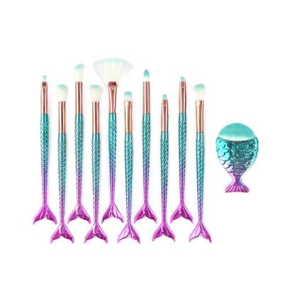 China skin-friendly CUSTOM LOGO accepted MOQ 10sets 10pcs mermaid makeup brush rainbow maquillaje base brocha de maquillaje for sale