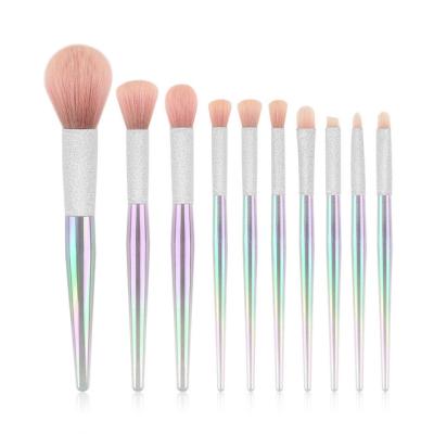 China Angular Blush New Angular Color 3D Private Label 10 Pcs Shiny Rainbow Crystal Blush Makeup Brush Set for sale