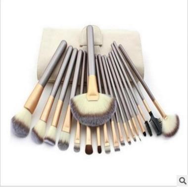 China Angular Blush Luxury Professional High Quality Purchase Champagne Face Makeup Brush 18 Pieces Wood With Bag for sale