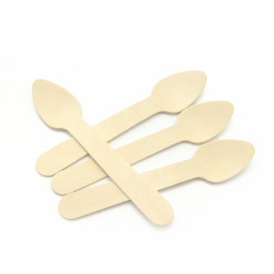 China Small 110mm Birch Wooden Spoon Teaspoon Biodegradable Disposable Ice Cream Wooden Spoon for sale