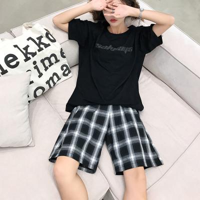 China 2021 Casual Custom Size Plaid Midi Anti-wrinkle Women Sweat Cotton Wide Leg Shorts With Pockets for sale