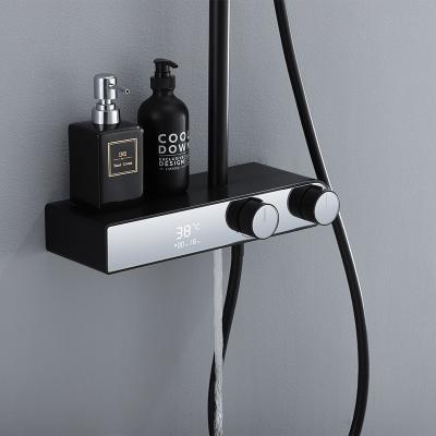 China Wall Mounted Type European Electric Digital Shelf Black Wholesale Bathroom Luxury Bathroom Shelves for sale