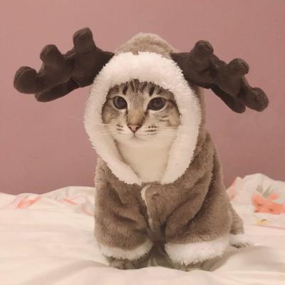 China Stocked Hot Sale Christmas Pet Supplies Funny Elk Pattern Cotton Clothes Warm Dog Cat Winter Coat for sale