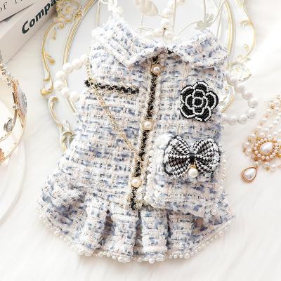 China Stocked Dog clothing Autumn&winter Cat Princess dress Celebrity girl small Pearl dog Teddy pet Warm Beautiful Clothes for sale