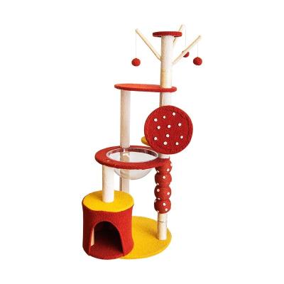 China Stocked Fashion Colors Red Cat Tree House Climbing Frame Cute Luxury Large Cat Trees Scratcher Sisal Wood Pet Cat Tree Tower for sale