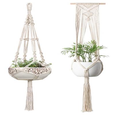 China Simple Indoor Boho Home Wall Decor Cotton Macrame Plant Hangers Hanging Planter Shelf Holder for sale