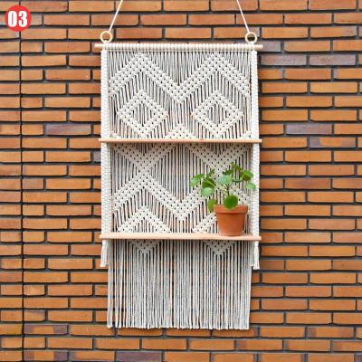 China Eco-friendly Bohemian handcrafted wooden wall hanging, custom tassel macrame shelf for home decor for sale