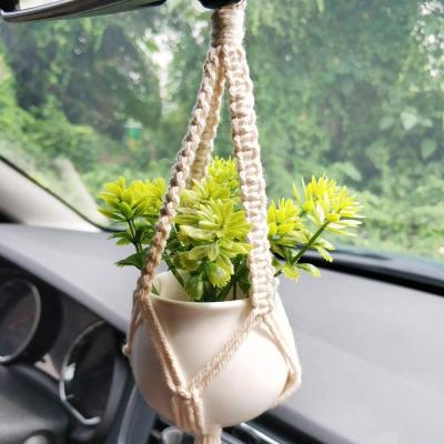 China Modern Handmade Farmhouse Cotton Macrame Car Accessories Plant Hanger, Hot Sale Macrame Mini Macrame Plant Hanger for sale