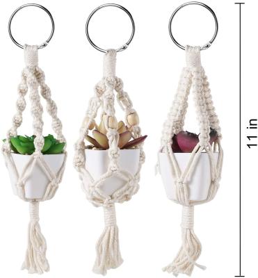 China Minimalist Natural Life Cream Mini Macrame Plant Hanger, cotton marceme plant hanger for car for sale