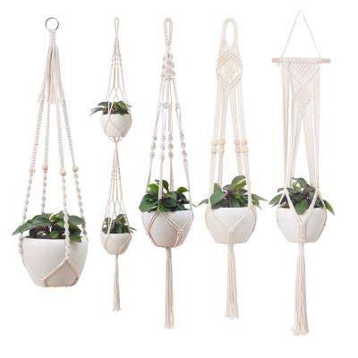 China Handmade Minimalist Home Indoor Outdoor Plant Hanger Decoration Flower Pot Cotton Macrame Plant Hanger for sale