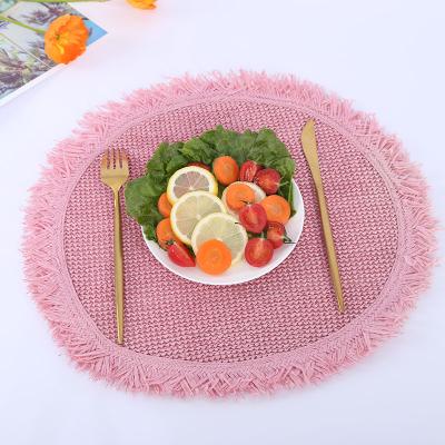 China Cheap Oilproof Wedding Pink Place Mat Round Rattan Woven Place Mat Set for sale