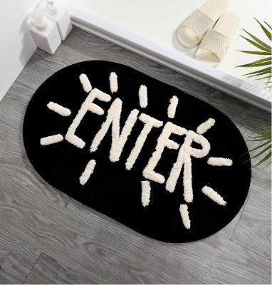 China Wholesale Korean Style Door Bath Room Letters Oval Blankets Mat Washable for sale