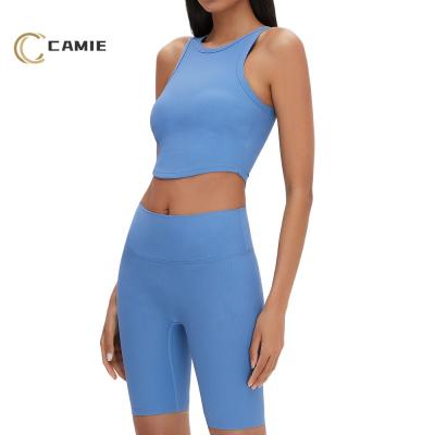 China CAMIE QUICK DRY Women's Yoga Set Halter Sports Bra + Top Halterneck Top Shorts Workout Suit US Gym Running Skinny Waist for sale