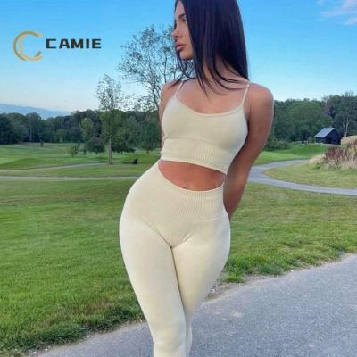 China CAMIE Antibacterial SPORT New Candy Color Clothing Sports Top And High Waisted Workout Leggings Yoga Set 2PCS Activewear Yoga Sets for sale