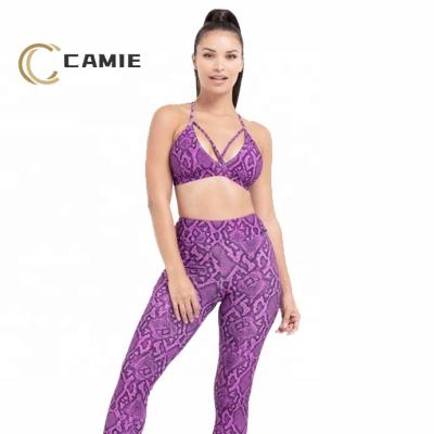 China Antibacterial Custom Sport Gym Outdoor CAMIE Print Conjuntos Deportivos Deportivos Running Yoga Set Women Activewear Set Animal Print Leggings Set for sale