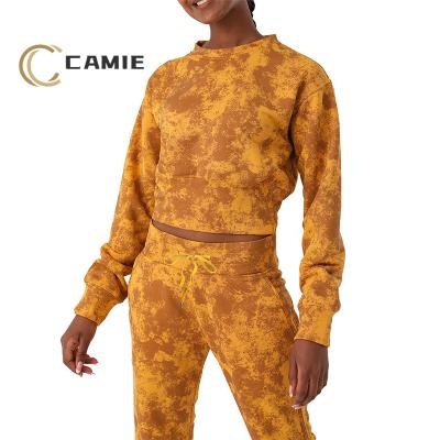 China CAMIE Sweatsuit Fitness Women Sports Tracksuit Breathable Tie Dye Running Suit And Sweatshirt Running Set for sale