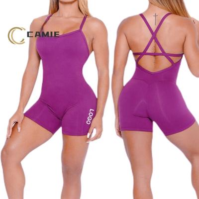 China Sexy Beauty Antibacterial Back CAMIE Yoga Sets Gym Elastic One-Piece Fitness Overalls Women Nu-Feel Sportswear Sleeveless Suit for sale