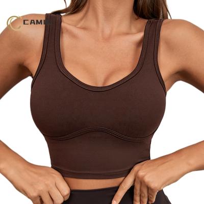 China CAMIE Antibacterial Sports High Print Gym Camisole Slim Elastic Sexy Fitness Bra Pump Bra Top Women Crop Vest Yoga Bra for sale