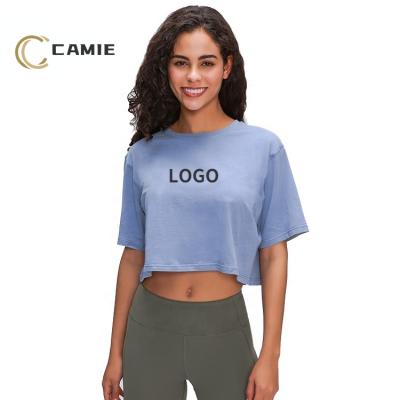 China OEM QUICK DRY women cropped short sleeve workout tops fit women fitness yoga wear sports running t shirts gym clothing for sale