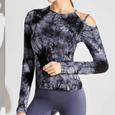 China CAMIEsport New Antibacterial Women Sports Yoga Tops Tie Dye Long Sleeve Active Yoga Gym Bra Shirts Yoga Sport T-Shirts Common Wear for sale