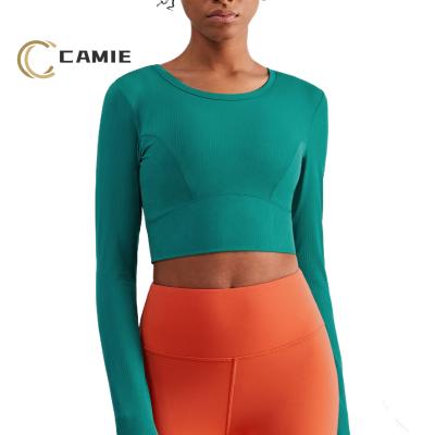 China QUICK DRY Winter Sportswear Women CAMIE Running Shirts Ribbed Crop Top Long Sleeves Gym Running Shirts for sale