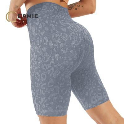 China New CAMIE Antibacterial Fashionable Leopard Seamless Yoga Pants Breathable Sports Wear Latest High Running Stretch Fitness Shorts for sale