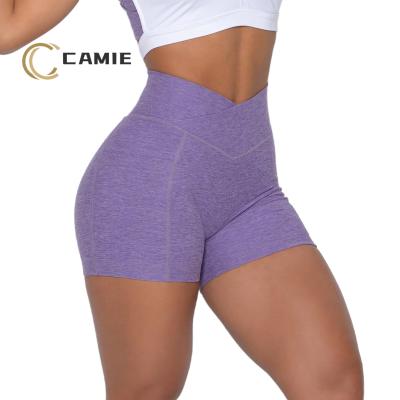 China CAMIE Antibacterial Customize Sports Wear High Waist Yoga Gaiters Wome Biker Sweat Workout Sports V Cut Shorts for sale