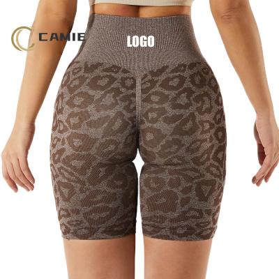 China CAMIE 2022 High Quality Leopard Pattern Print Sports Antibacterial Shorts Women Gym Seamless Butt Shorts Crac! crack! for sale