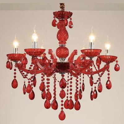 China Not Dimmable Fashion Luxury Red Glass Modern Chandelier Crystal Chandelier Light For Wedding for sale