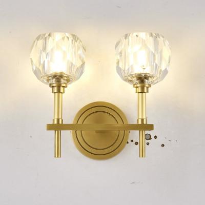 China Not Dimmable Modern American Style Crystal All Brass Decorative Wall Lamp Hotel Life Bedroom Brass Decorative for sale