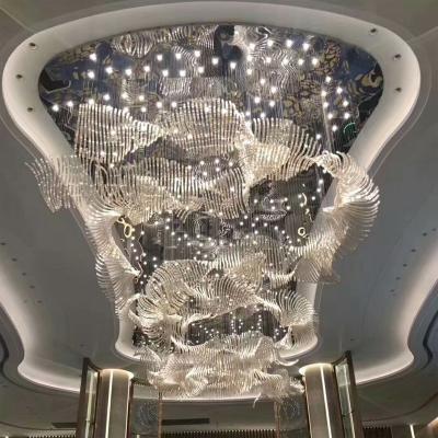 China Contemporary Modern Artistic Wave Stainless Steel Glass Crystal Luxury Led Chandelier Light for sale